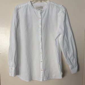 LOFT White Textured Swiss Dot Button-Down Long Sleeve Feminine Classic Shirt, L